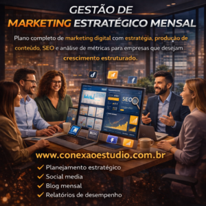 Gestão estratégica de redes sociais com planejamento, design profissional e copy persuasiva para fortalecer sua marca e gerar autoridade.