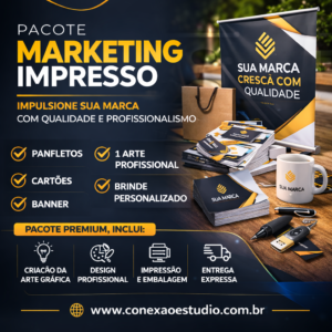 📦 Pacote Marketing Impresso para Empresas | Panfletos, Cartões, Banner, Brinde Promocional